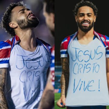 Após um ano sem marcar, Calebe Silva celebra gol com louvor a Deus e emociona torcida do Fortaleza