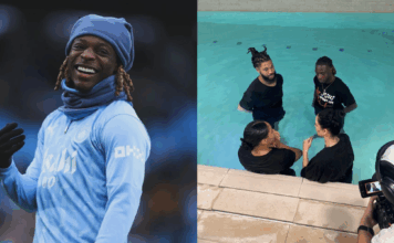 Jeremy Doku celebra batismo com a noiva após vitória do Manchester City sobre o United